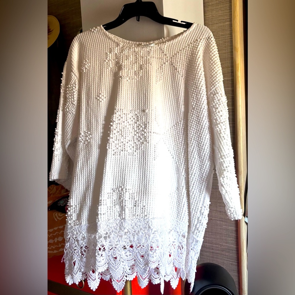 Chenille  White Lace Trim Tunic